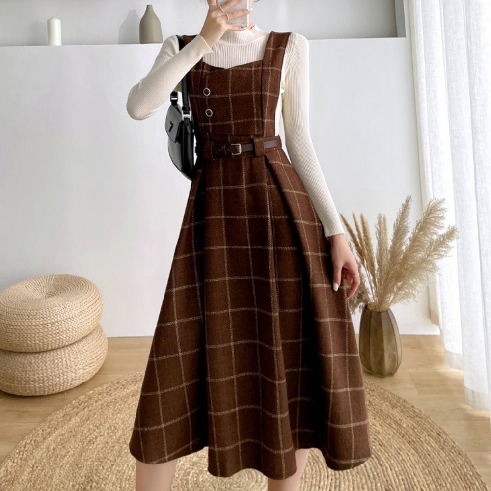 ベルト付きチェックジャンパースカート|オフィスカジュアル レディース 通販【ミレジェネ】