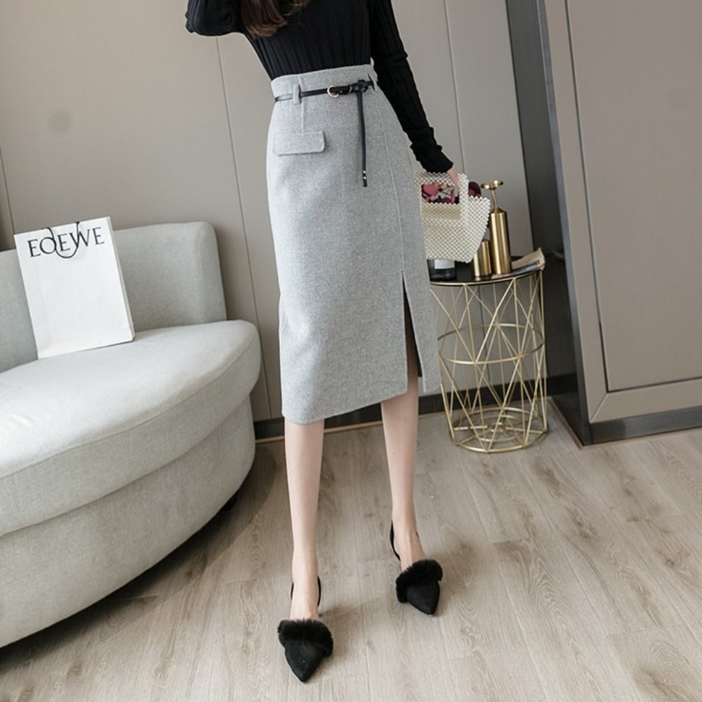 ハイウエストスリットひざ丈スカート|オフィスカジュアル レディース 通販【ミレジェネ】