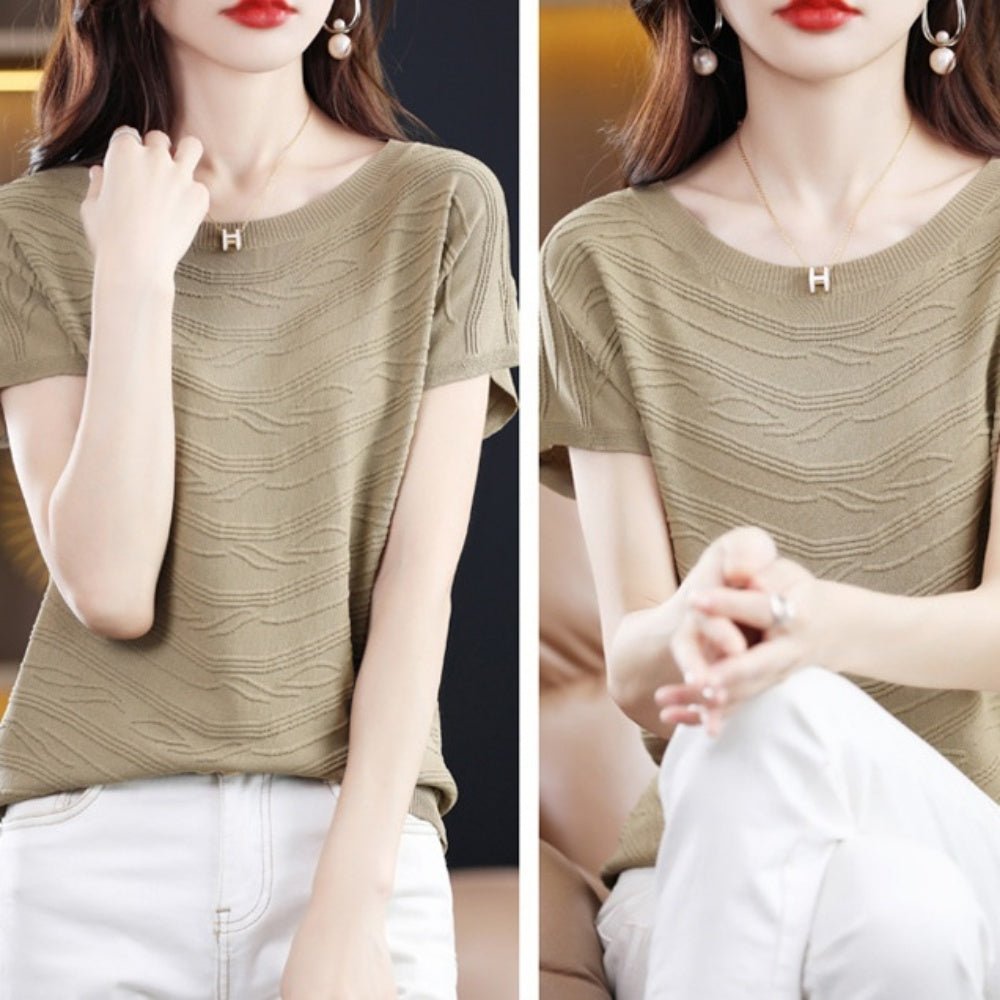 ラウンドネック綺麗め半袖ニット|オフィスカジュアル レディース 通販【ミレジェネ】