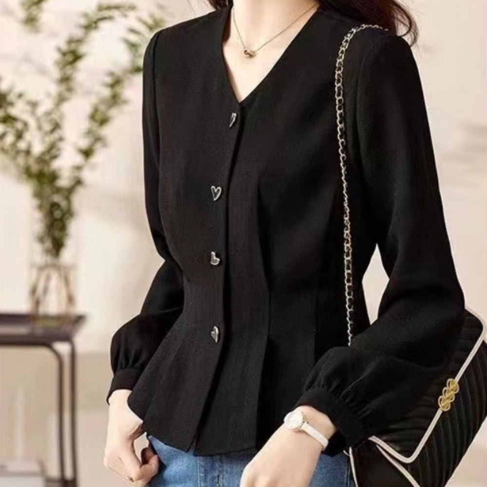 ハートボタンウエストシェイプブラウス|オフィスカジュアル レディース 通販 Millennial Generation【ミレジェネ】