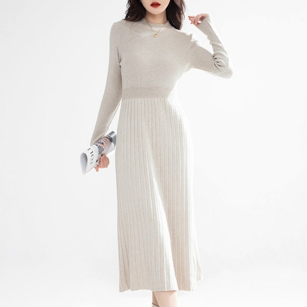 プリーツ風リブニットワンピース|オフィスカジュアル レディース 通販【ミレジェネ】