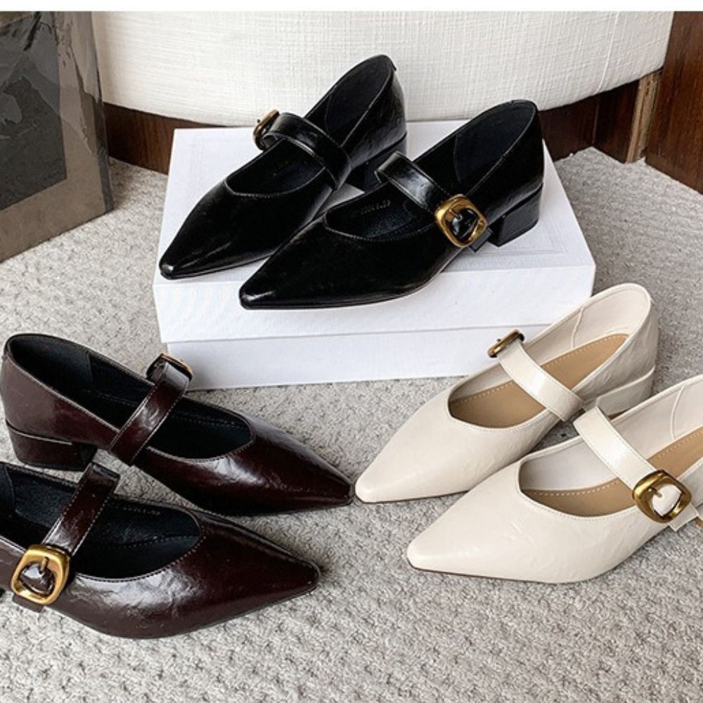 ポインテッドトゥ太ストラップパンプス|オフィスカジュアル レディース 通販【ミレジェネ】