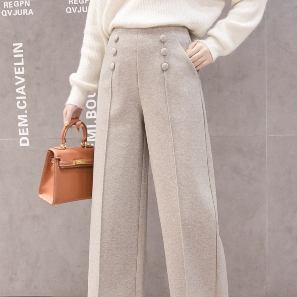 クルミボタンセンタープレスワイドパンツ|オフィスカジュアル レディース 通販 Millennial Generation【ミレジェネ】