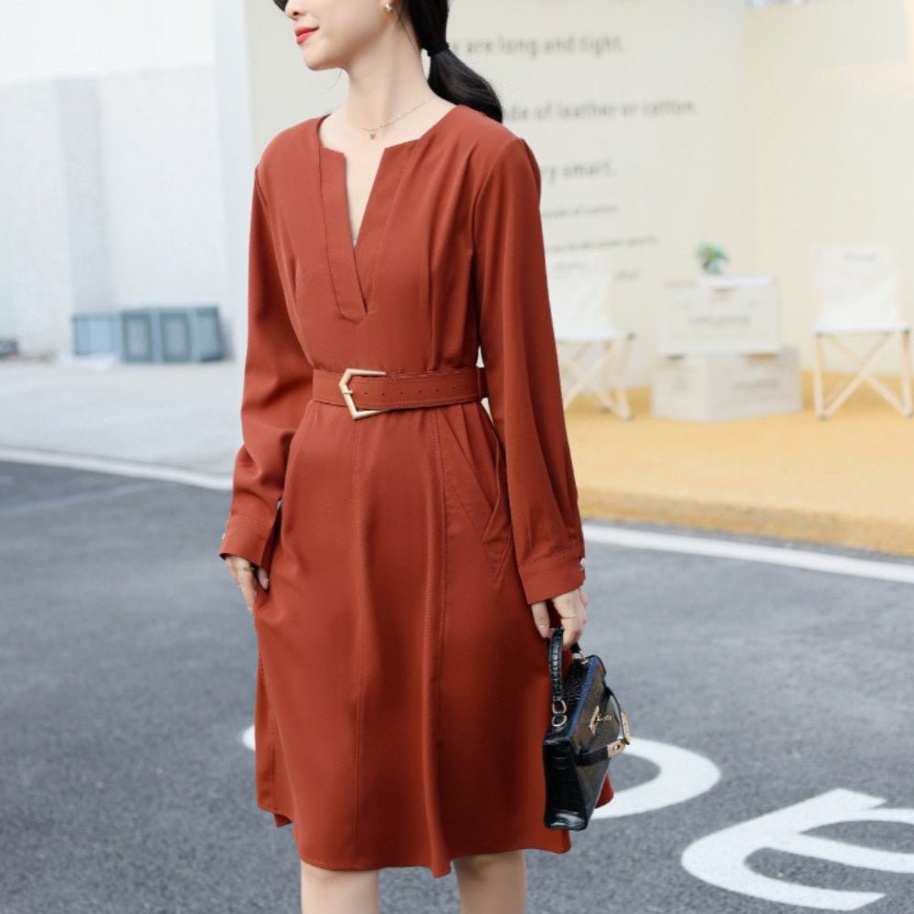 スリットネックウエストマークワンピース|オフィスカジュアル レディース 通販 Millennial Generation【ミレジェネ】