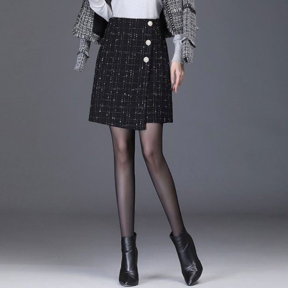 アシメボタンラップ風ツイードスカート|オフィスカジュアル レディース 通販【ミレジェネ】