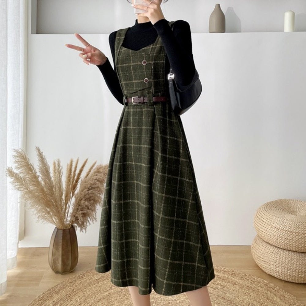 ベルト付きチェックジャンパースカート|オフィスカジュアル レディース 通販【ミレジェネ】