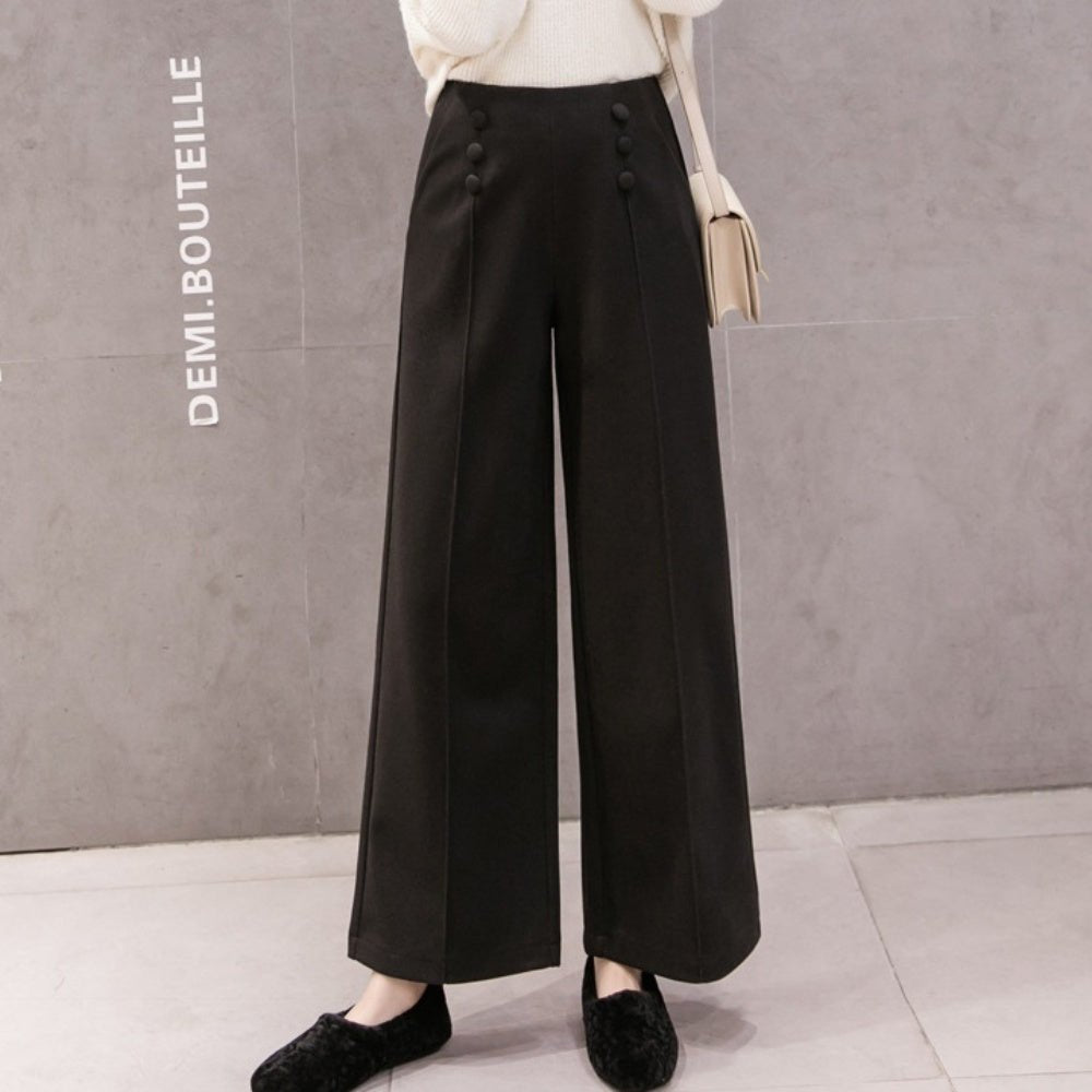 クルミボタンセンタープレスワイドパンツ|オフィスカジュアル レディース 通販 Millennial Generation【ミレジェネ】