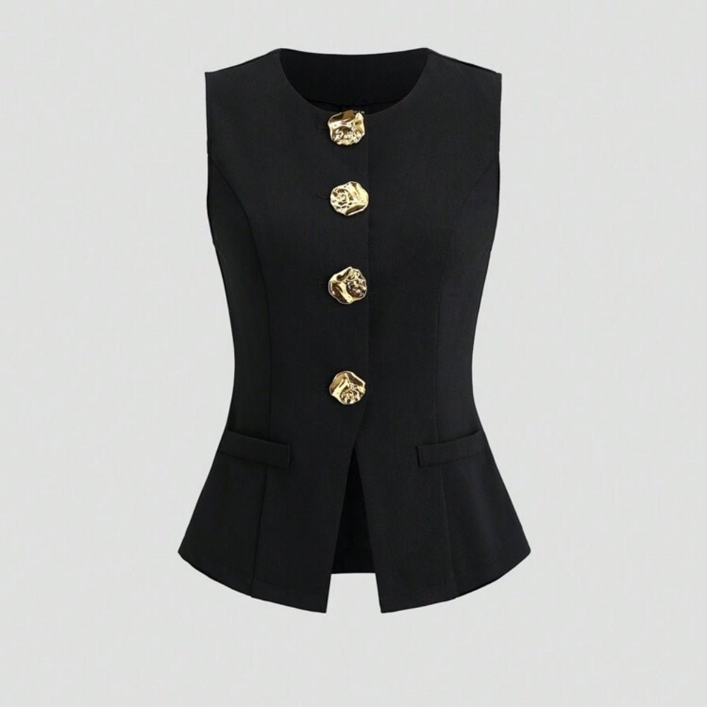 ゴールドボタンラウンドネックベスト|オフィスカジュアル レディース 通販【ミレジェネ】