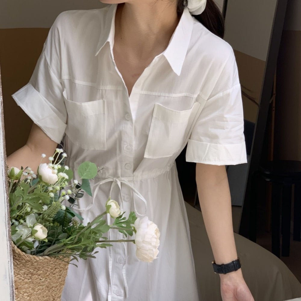 襟付き前ボタン半袖シャツワンピース|オフィスカジュアル レディース 通販 Millennial Generation【ミレジェネ】