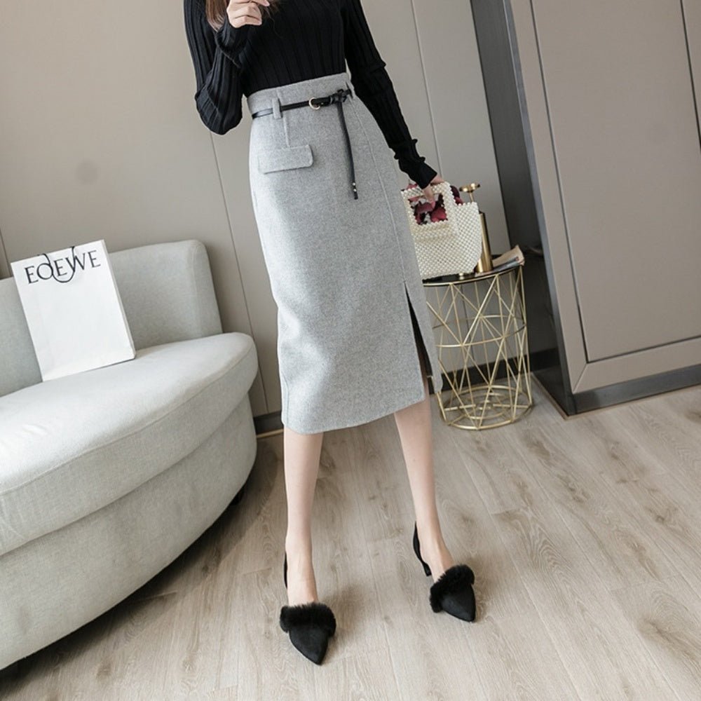 ハイウエストスリットひざ丈スカート|オフィスカジュアル レディース 通販【ミレジェネ】