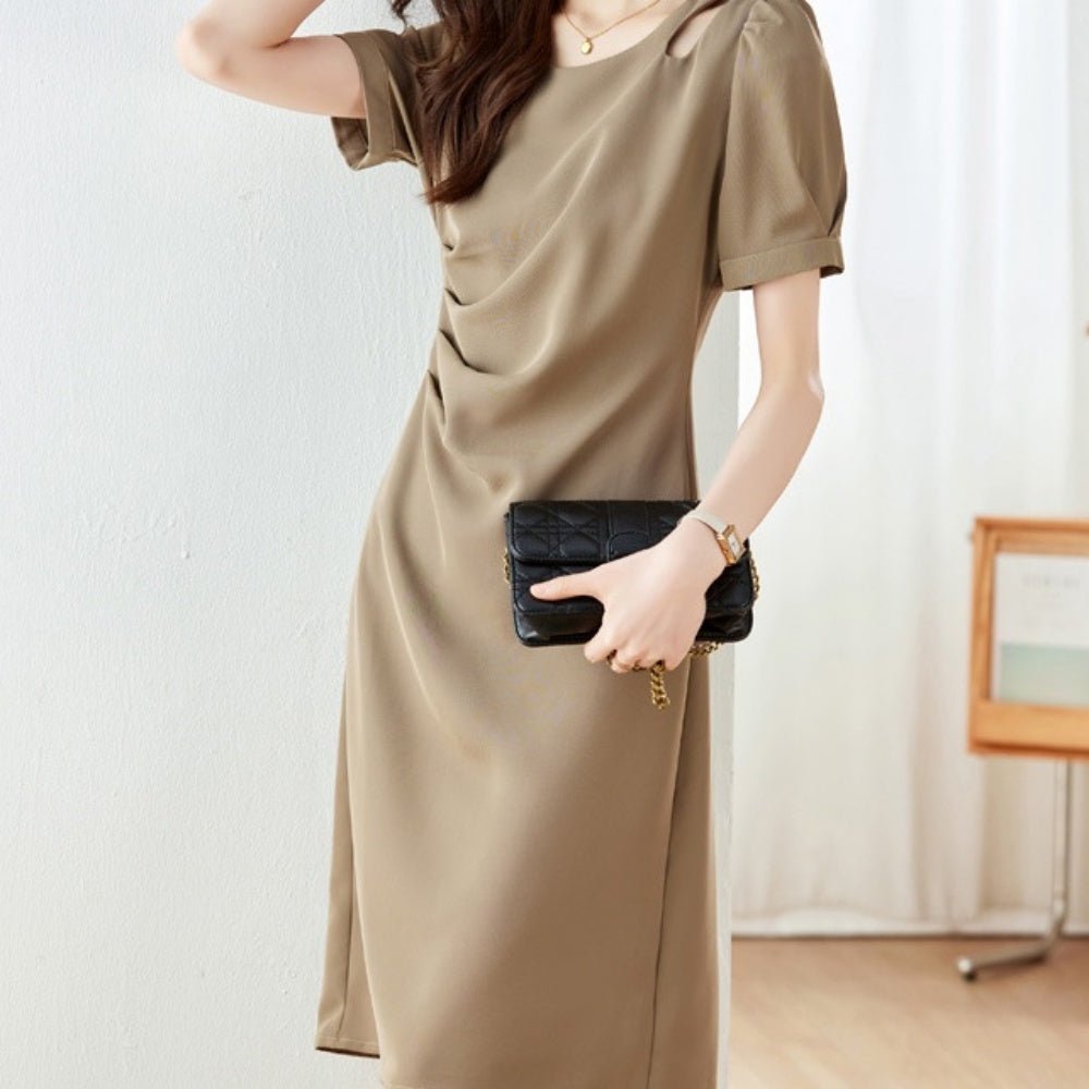 ウエストドレープ半袖ワンピース|オフィスカジュアル レディース 通販【ミレジェネ】