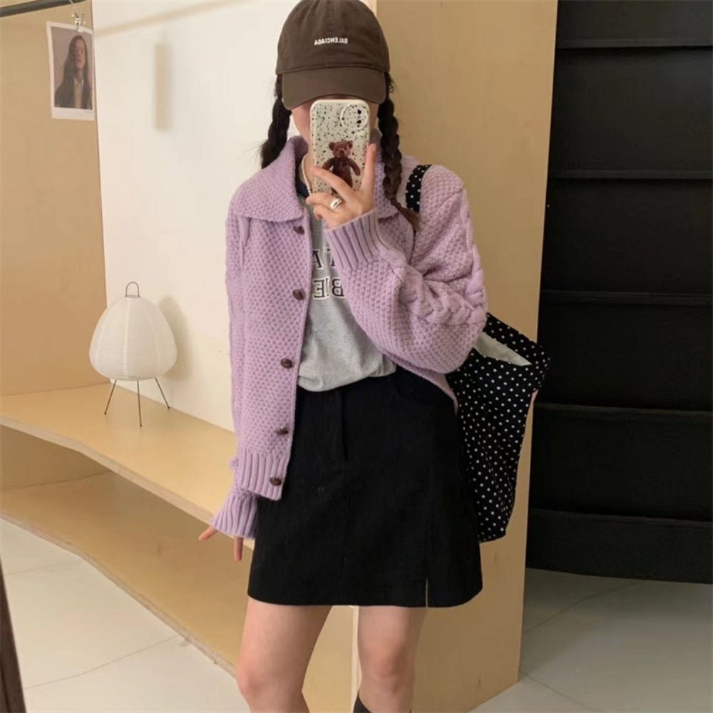 襟付きケーブルニットカーディガン|オフィスカジュアル レディース 通販【ミレジェネ】