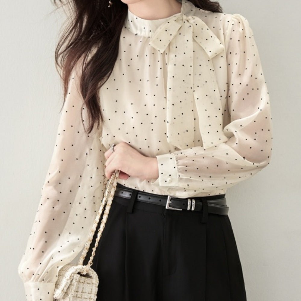 ドット柄リボンブラウス|オフィスカジュアル レディース 通販【ミレジェネ】