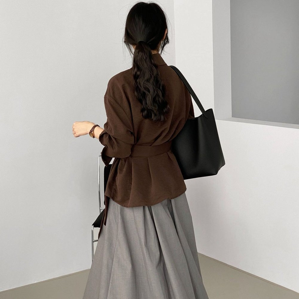 ウエスト共地ベルト付シャツブラウス|オフィスカジュアル レディース 通販【ミレジェネ】