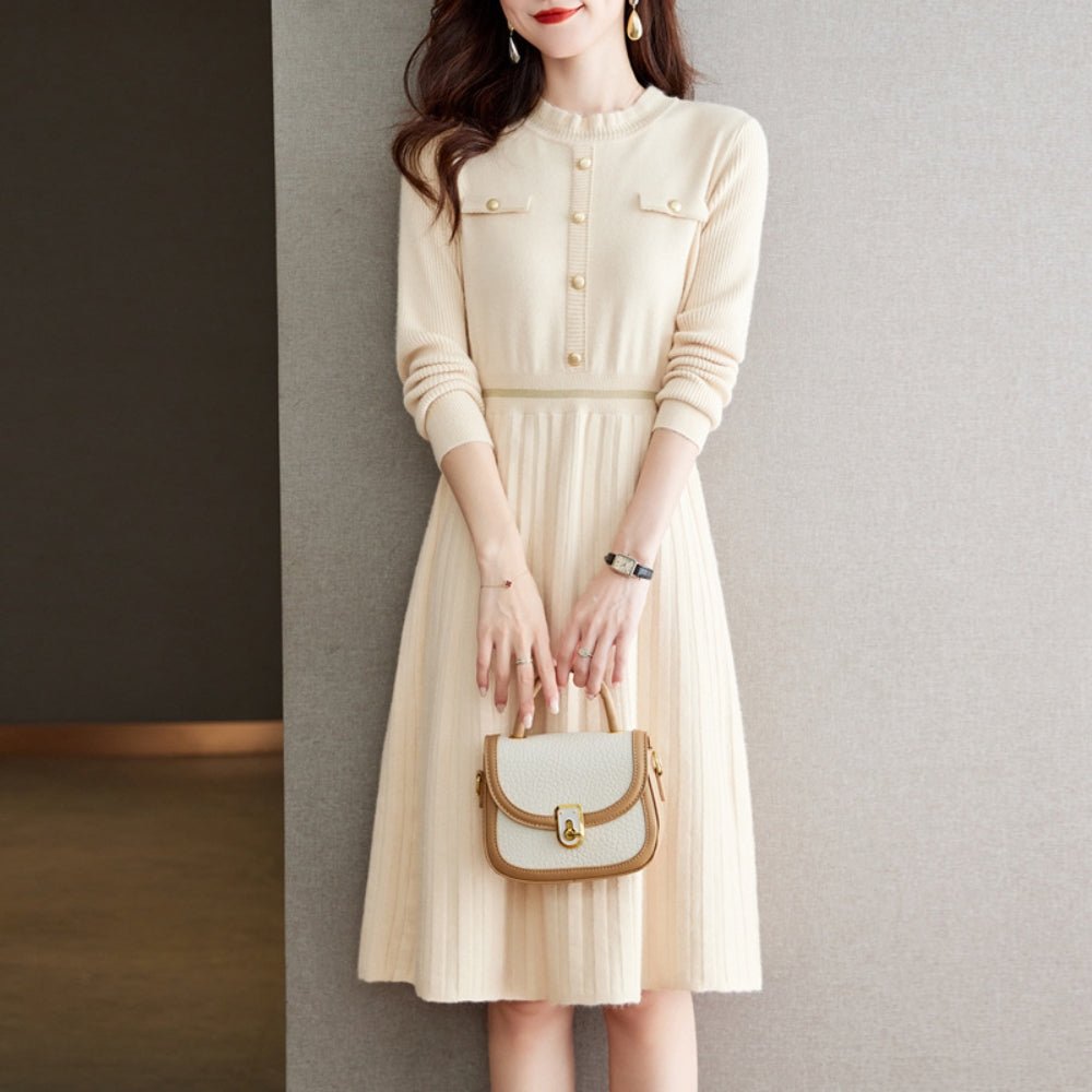 プリーツ切替ニットワンピース|オフィスカジュアル レディース 通販【ミレジェネ】