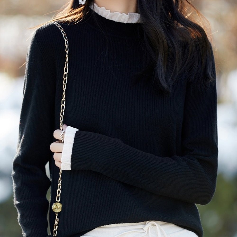 ハイカラー襟袖レースニット|オフィスカジュアル レディース 通販【ミレジェネ】