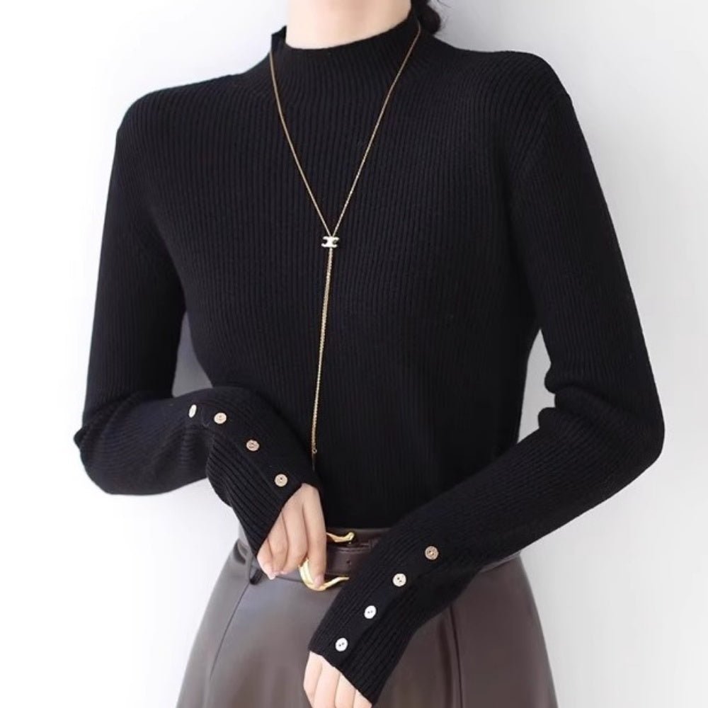 ゴールドボタンリブニット|オフィスカジュアル レディース 通販【ミレジェネ】