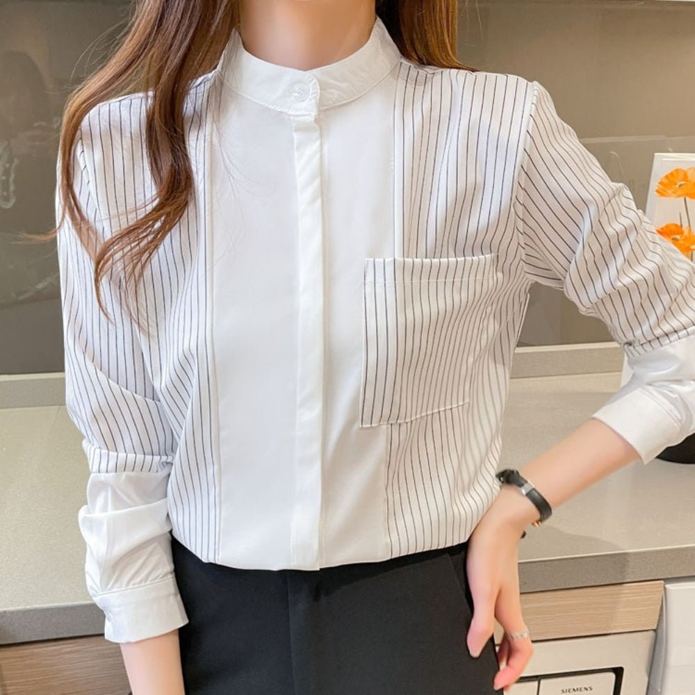 スタンドカラーストライプシャツ|オフィスカジュアル レディース 通販【ミレジェネ】