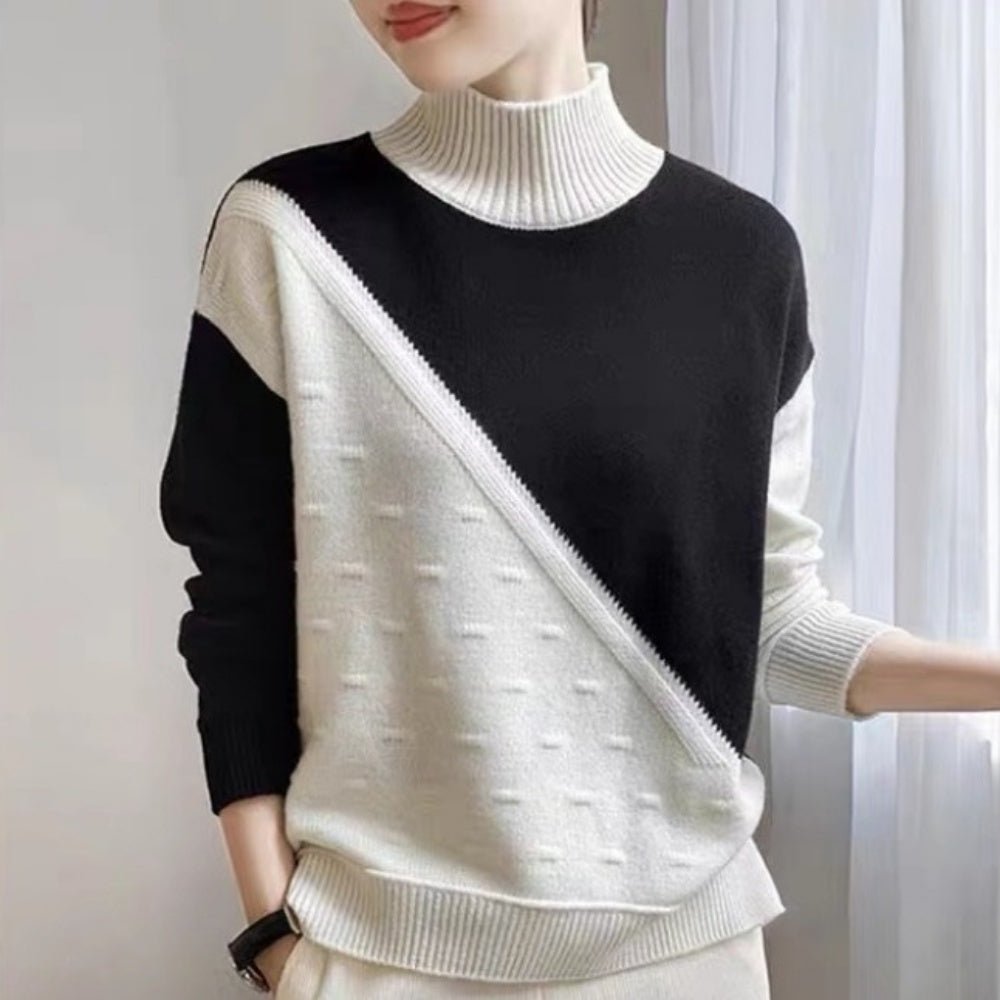 ハイネックバイカラーデザインニット|オフィスカジュアル レディース 通販 Millennial Generation【ミレジェネ】
