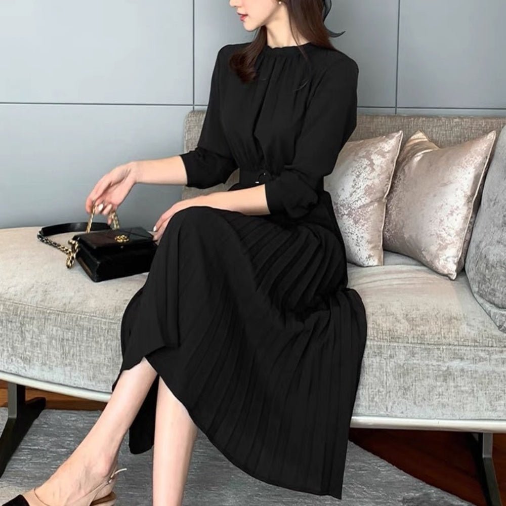 後ろリボンベルト付きプリーツワンピース|オフィスカジュアル レディース 通販【ミレジェネ】