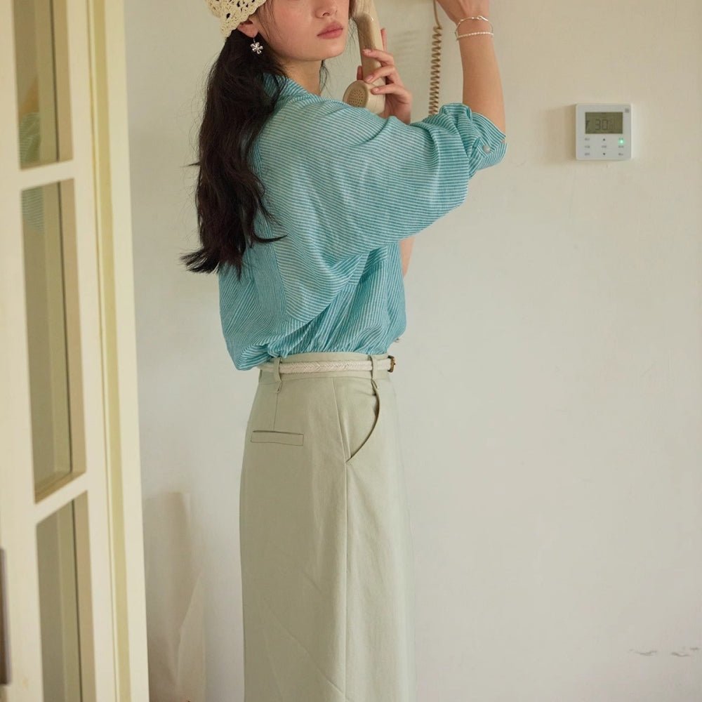 フレンチストライプゆったりコットンシャツ|オフィスカジュアル レディース 通販【ミレジェネ】