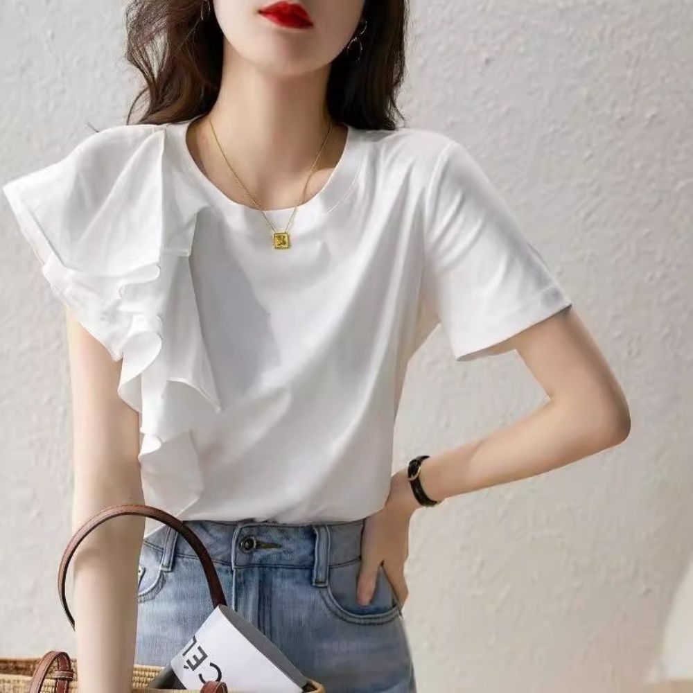 アシンメトリーフリルTシャツ|オフィスカジュアル レディース 通販【ミレジェネ】