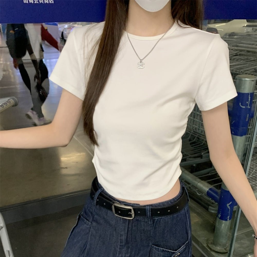 サイドギャザーシンプルクルーネックTシャツ|オフィスカジュアル レディース 通販【ミレジェネ】