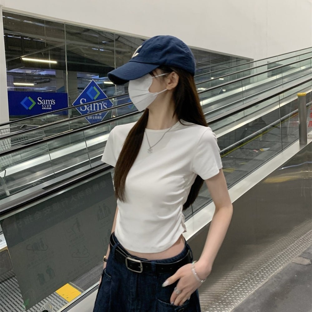 サイドギャザーシンプルクルーネックTシャツ|オフィスカジュアル レディース 通販【ミレジェネ】