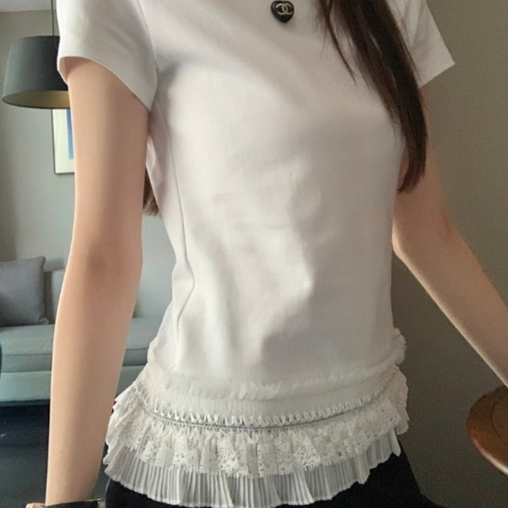 裾レースフリルTシャツ|オフィスカジュアル レディース 通販【ミレジェネ】