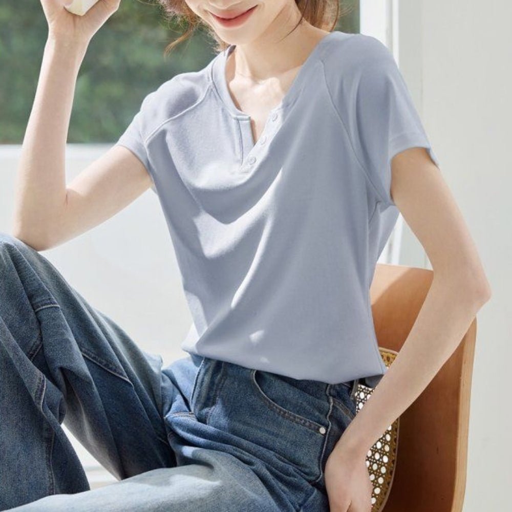 スリットネックラグランTシャツ|オフィスカジュアル レディース 通販【ミレジェネ】