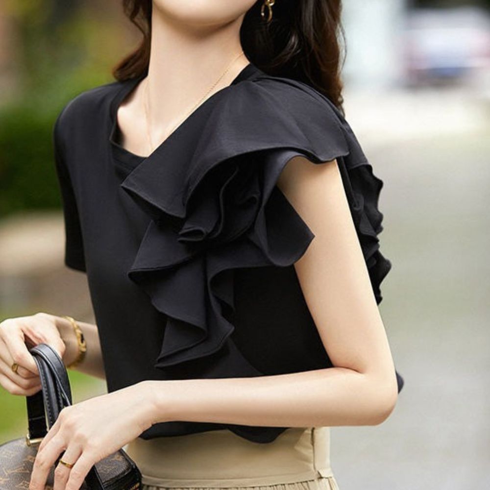 アシンメトリーフリルTシャツ|オフィスカジュアル レディース 通販【ミレジェネ】