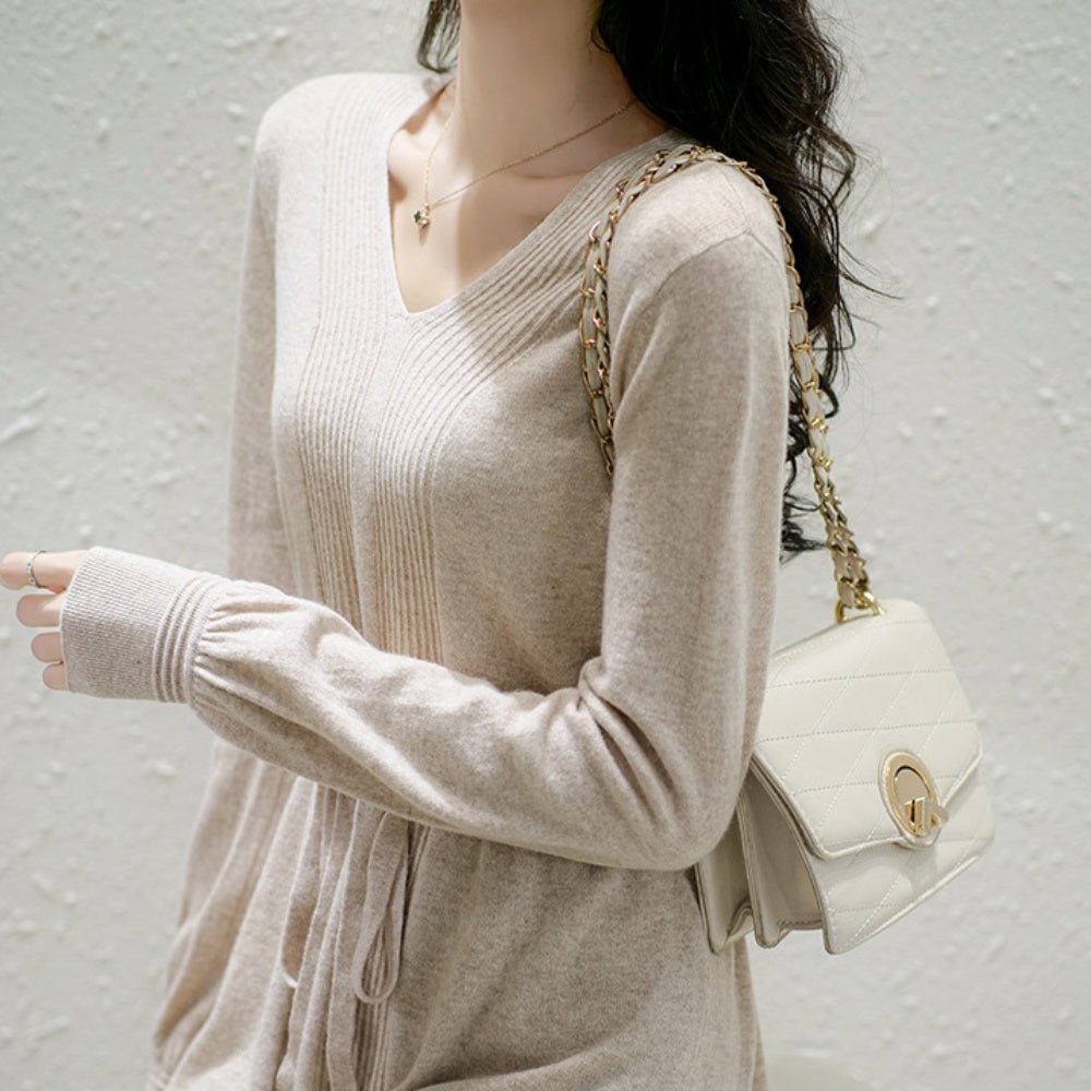 ドロストVネックニットワンピース|オフィスカジュアル レディース 通販【ミレジェネ】