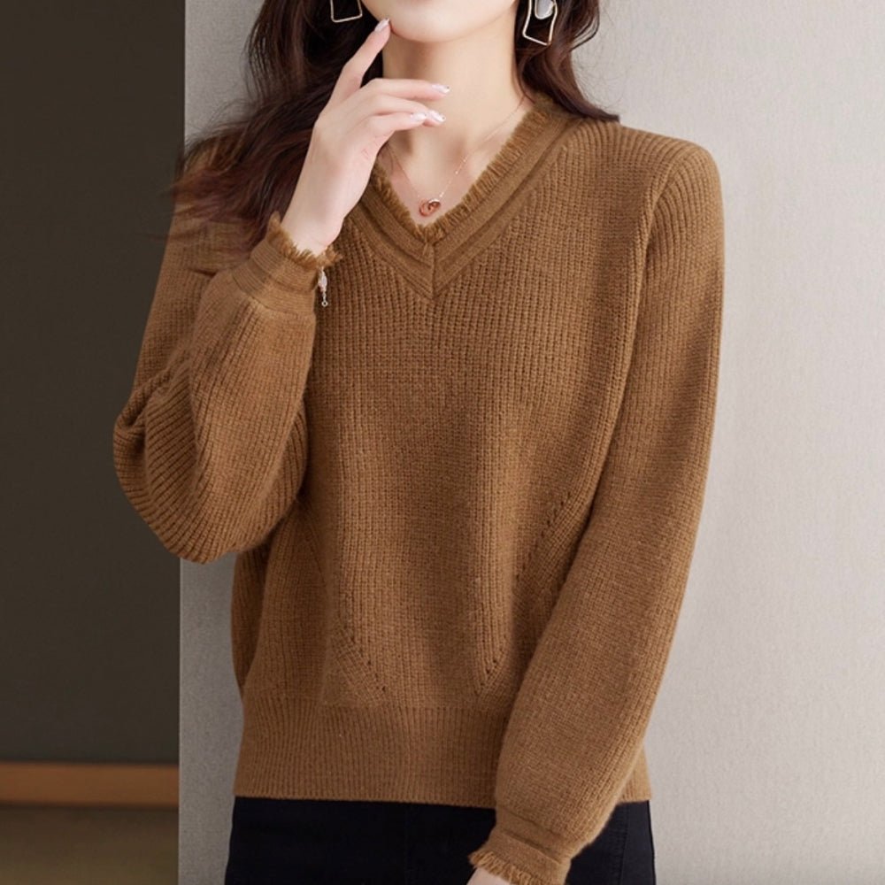 フリンジVネックニット|オフィスカジュアル レディース 通販【ミレジェネ】