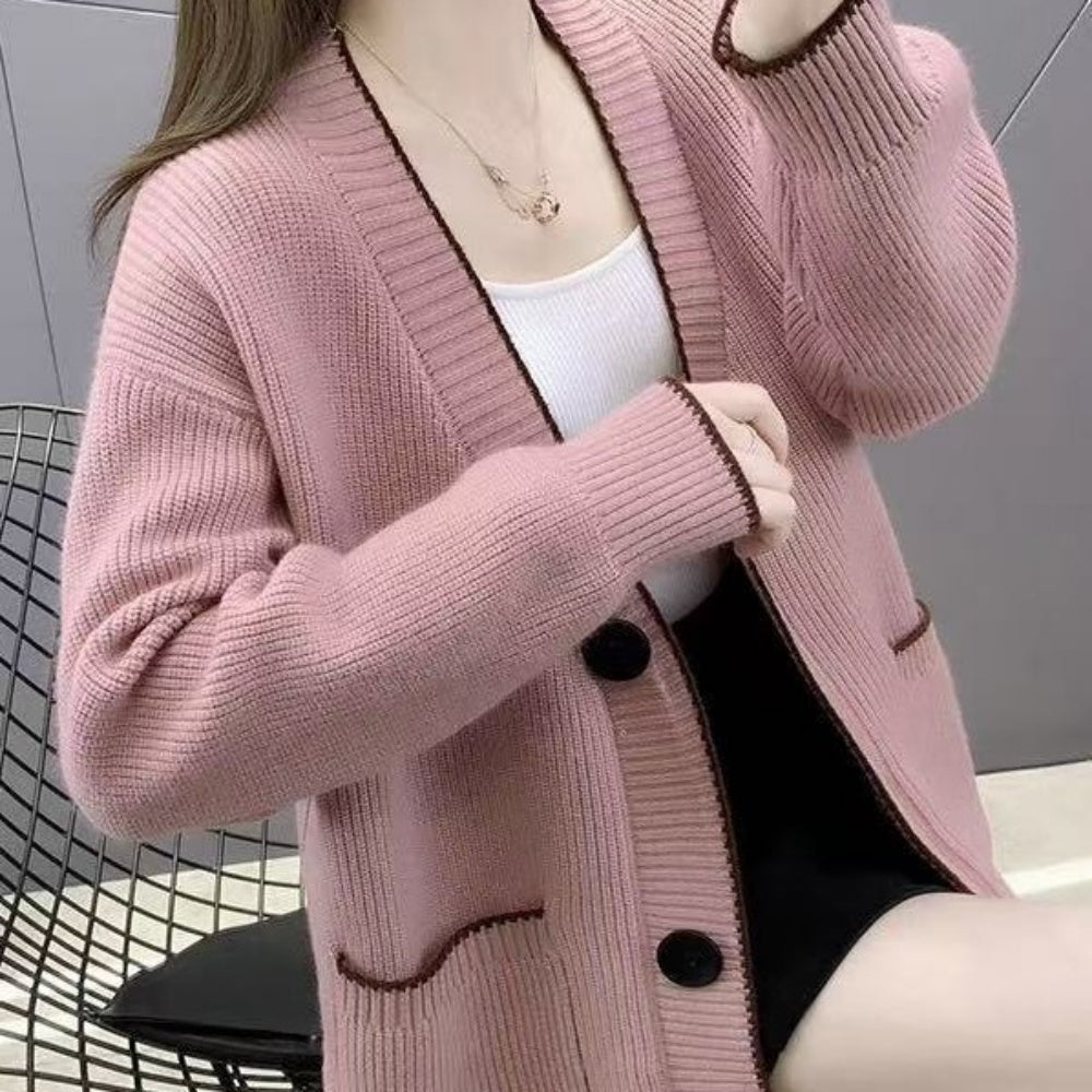 Vネック配色ラインカーディガン|オフィスカジュアル レディース 通販【ミレジェネ】