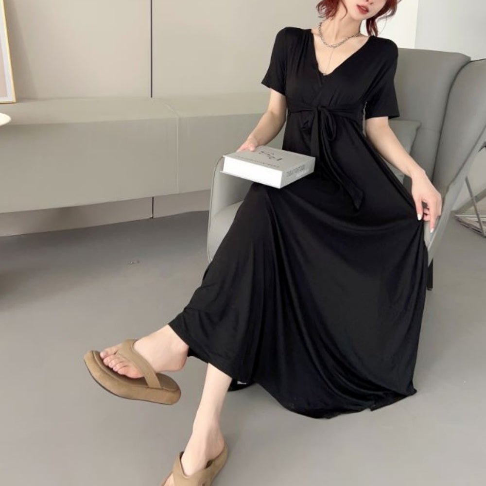 Vネックウエストリボンワンピース|オフィスカジュアル レディース 通販【ミレジェネ】