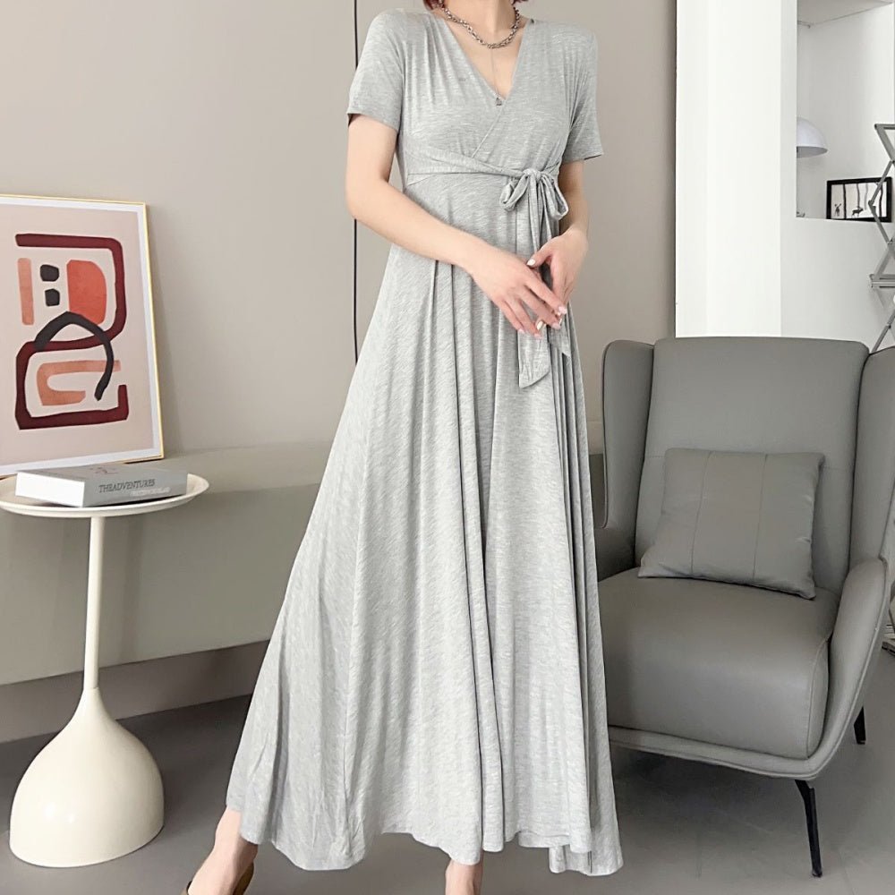Vネックウエストリボンワンピース|オフィスカジュアル レディース 通販【ミレジェネ】