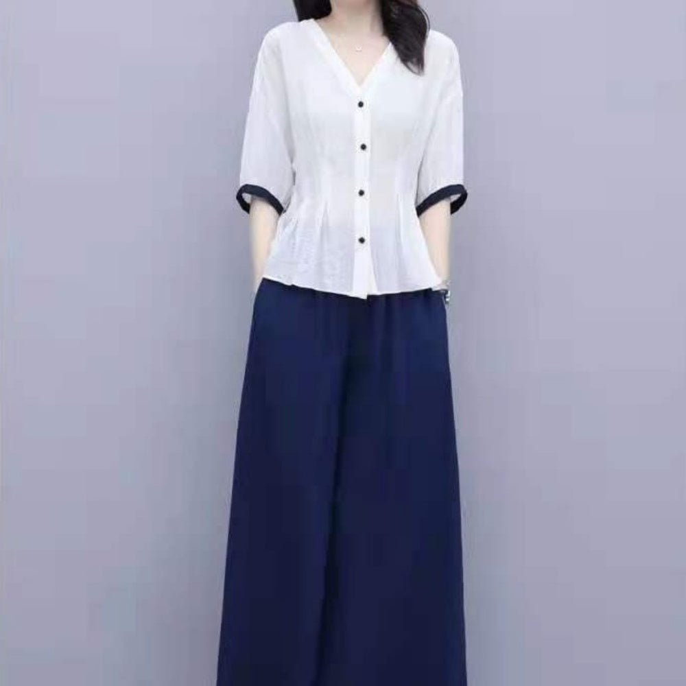 Vネックブラウスリボン付きセットアップ|オフィスカジュアル レディース 通販【ミレジェネ】