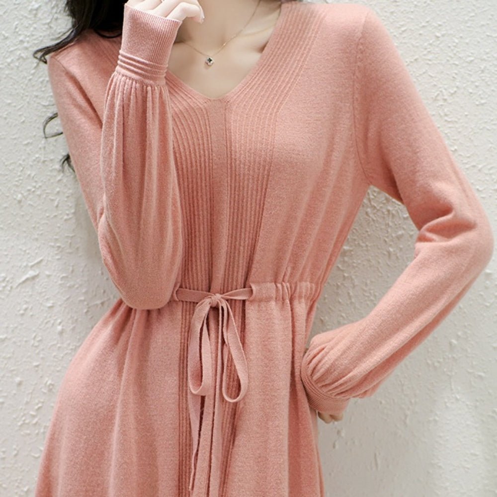 ドロストVネックニットワンピース|オフィスカジュアル レディース 通販【ミレジェネ】
