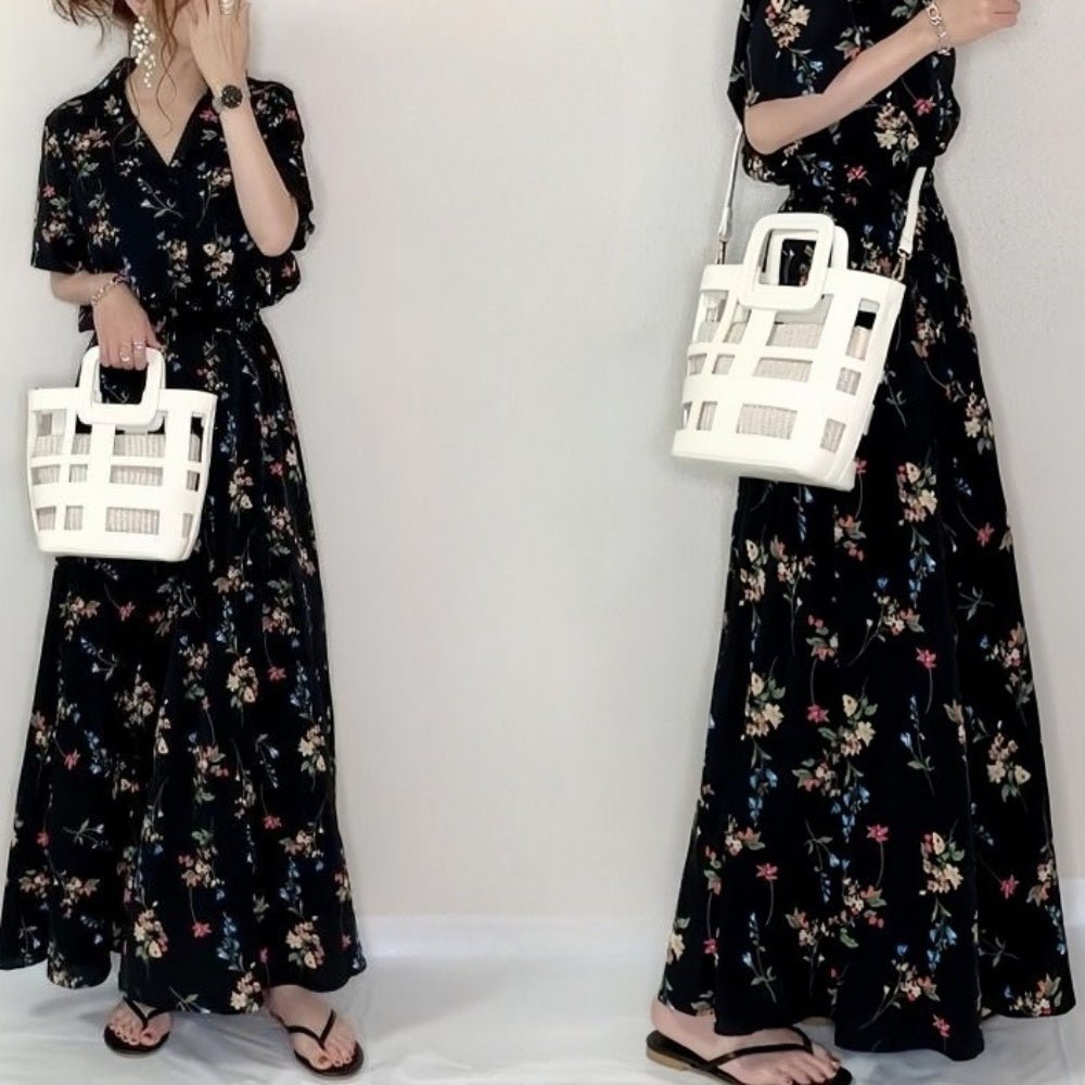 Vネック花柄シャツワンピース|オフィスカジュアル レディース 通販【ミレジェネ】