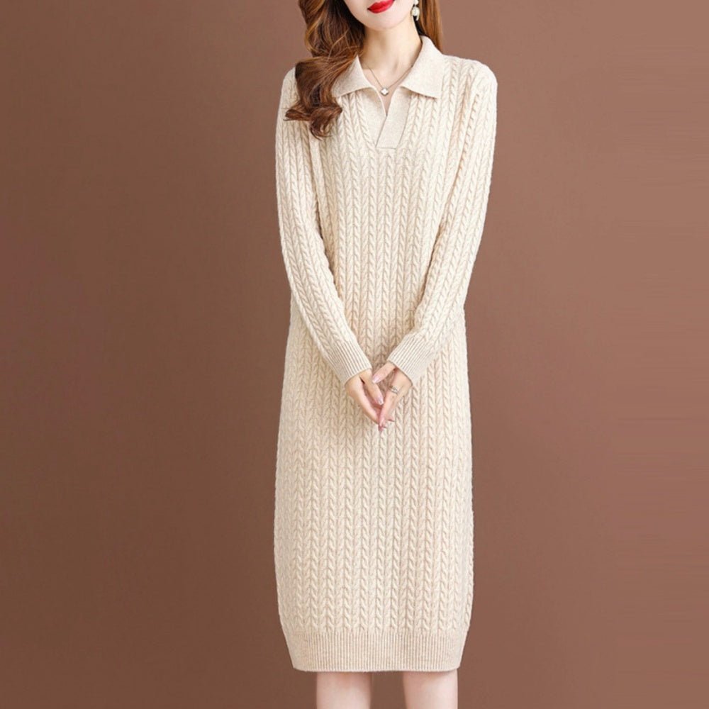 細ケーブルVネックニットワンピース|オフィスカジュアル レディース 通販【ミレジェネ】