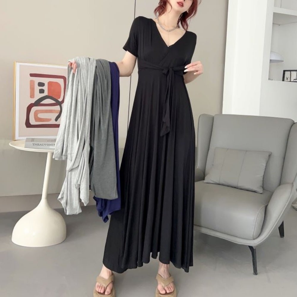 Vネックウエストリボンワンピース|オフィスカジュアル レディース 通販【ミレジェネ】