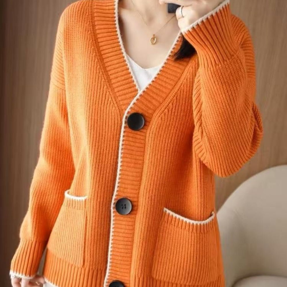 Vネック配色ラインカーディガン|オフィスカジュアル レディース 通販【ミレジェネ】