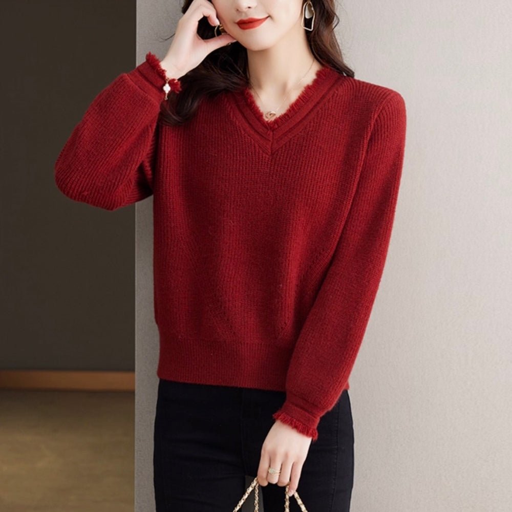 フリンジVネックニット|オフィスカジュアル レディース 通販【ミレジェネ】