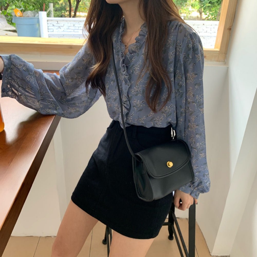 花柄フリルVネックブラウス|オフィスカジュアル レディース 通販【ミレジェネ】