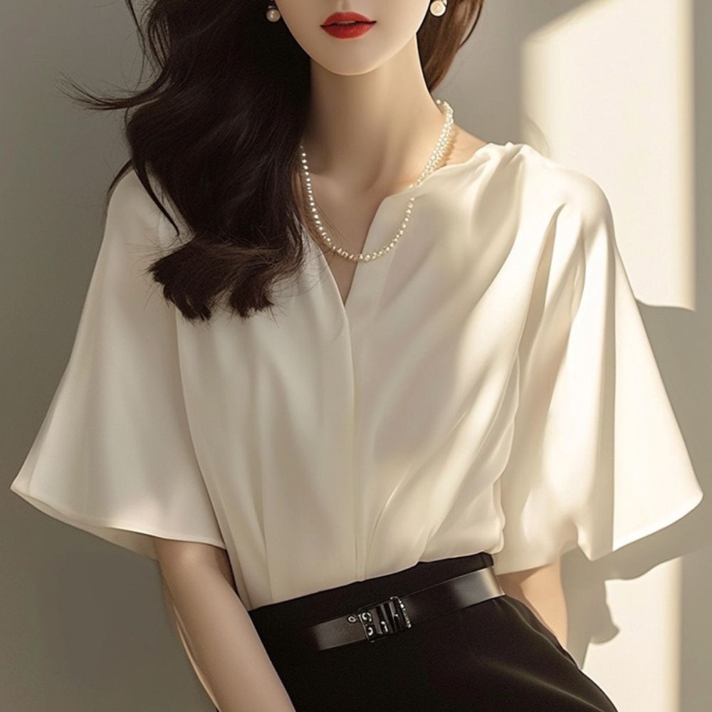 フレアスリーブVネックブラウス|オフィスカジュアル レディース 通販【ミレジェネ】