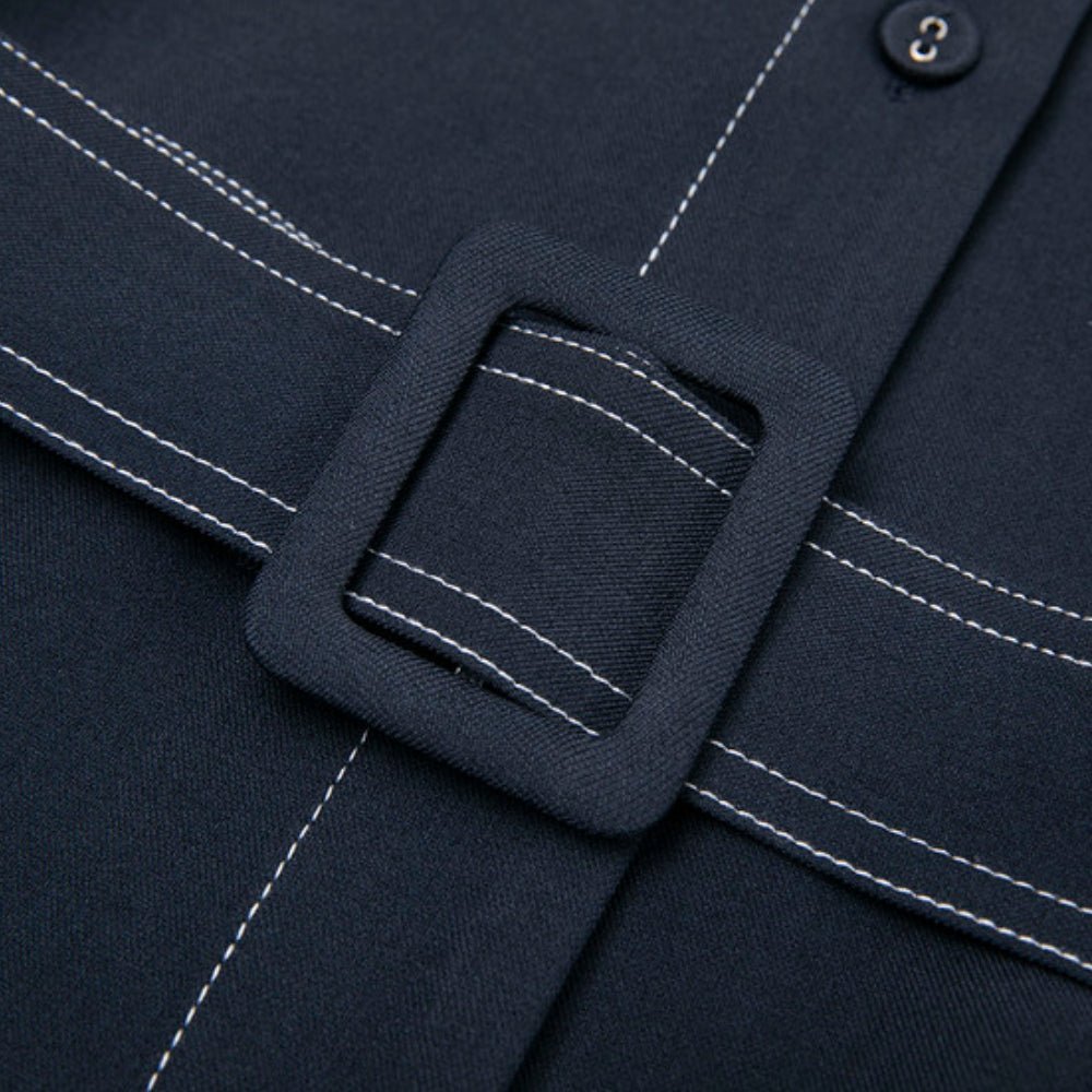 ベルト付きVネック前ボタンワンピース|オフィスカジュアル レディース 通販【ミレジェネ】