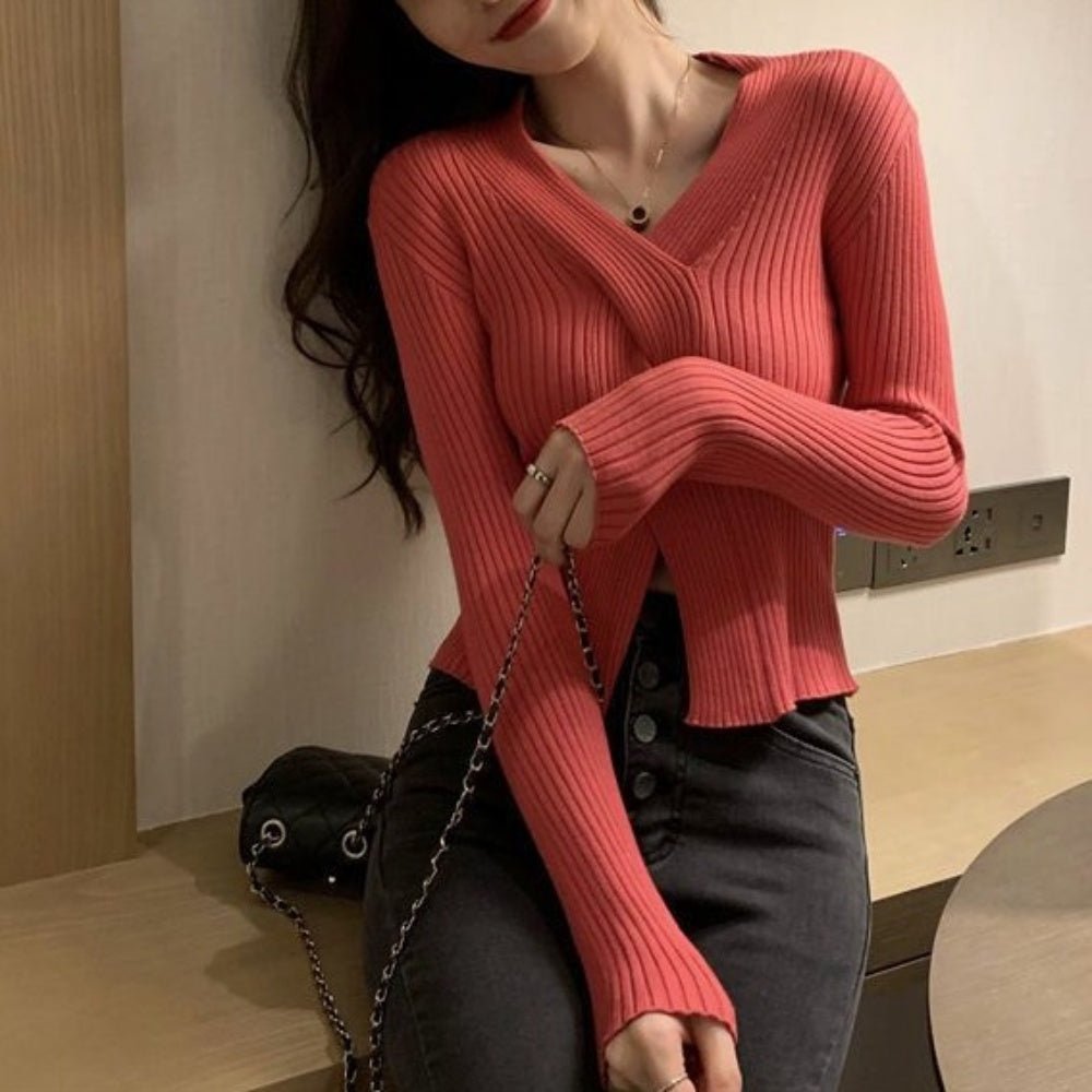 フロントケーブルVネックニットトップス|オフィスカジュアル レディース 通販【ミレジェネ】