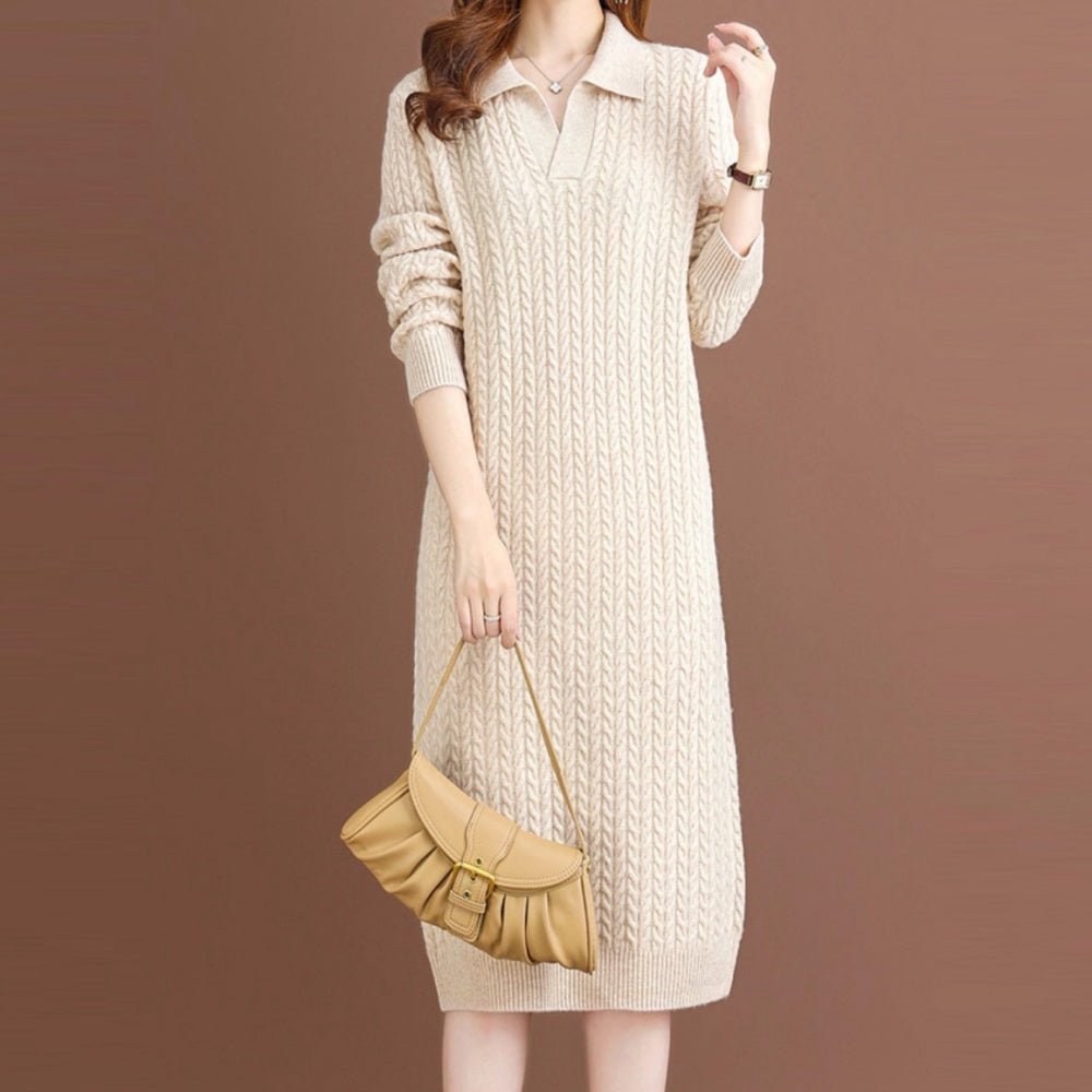 細ケーブルVネックニットワンピース|オフィスカジュアル レディース 通販【ミレジェネ】