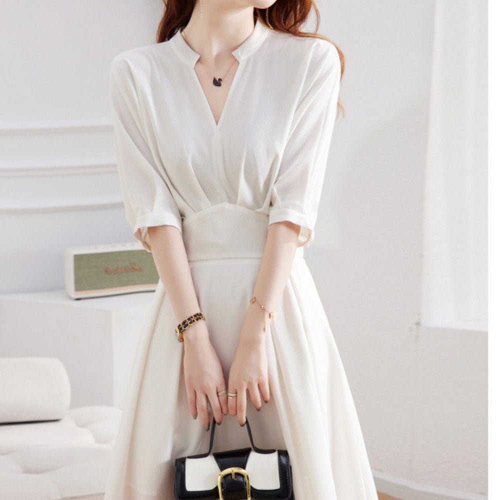 ウエスト切り替えVネックワンピース|オフィスカジュアル レディース 通販【ミレジェネ】