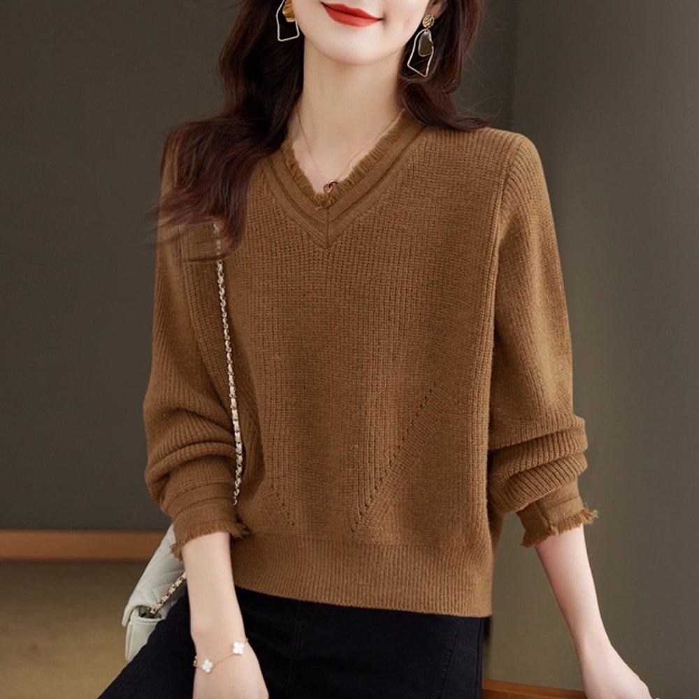 フリンジVネックニット|オフィスカジュアル レディース 通販【ミレジェネ】